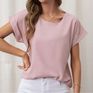 PINK ROSE Rolled Cuff batwing sleeve blouse dark pink size large